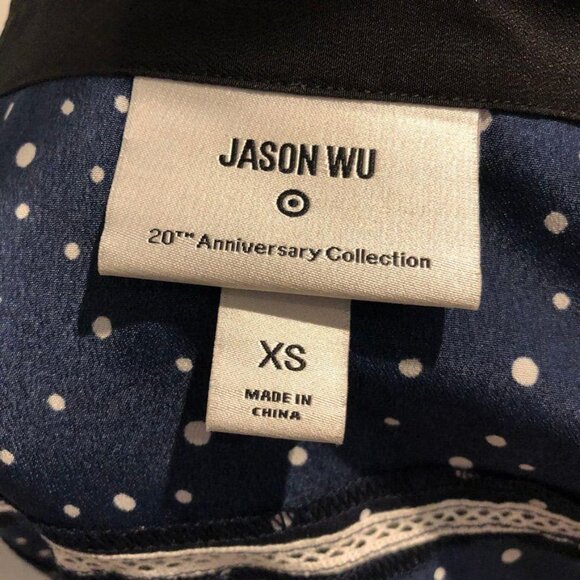 Jason Wu Target Button Down Mini Dress Polkadot XS Navy Blue White Black Collar - Picture 3 of 3